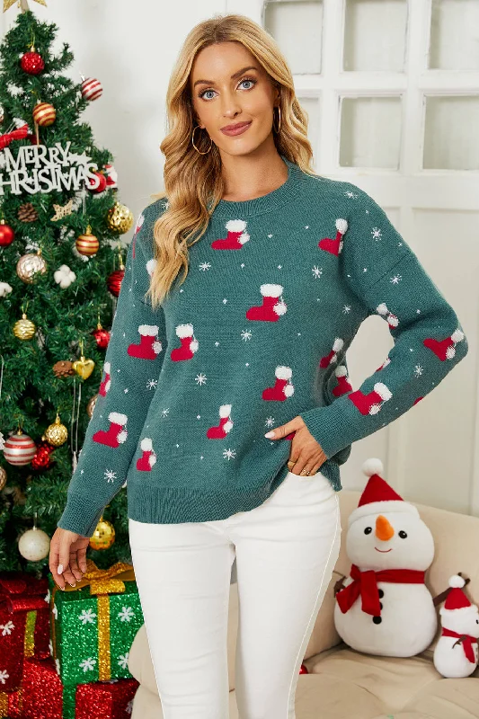 BerryBetty - Pullover Crew Neck Snowflake Christmas Sweater