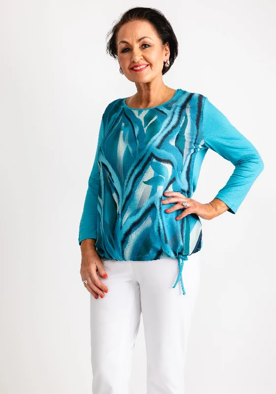 Barbara Lebek Patterned Mesh Bubble Hem Top, Blue