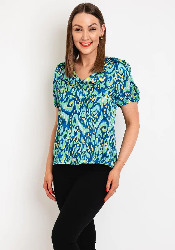 Rant & Rave Rose Paisley V Neck Top, Blue