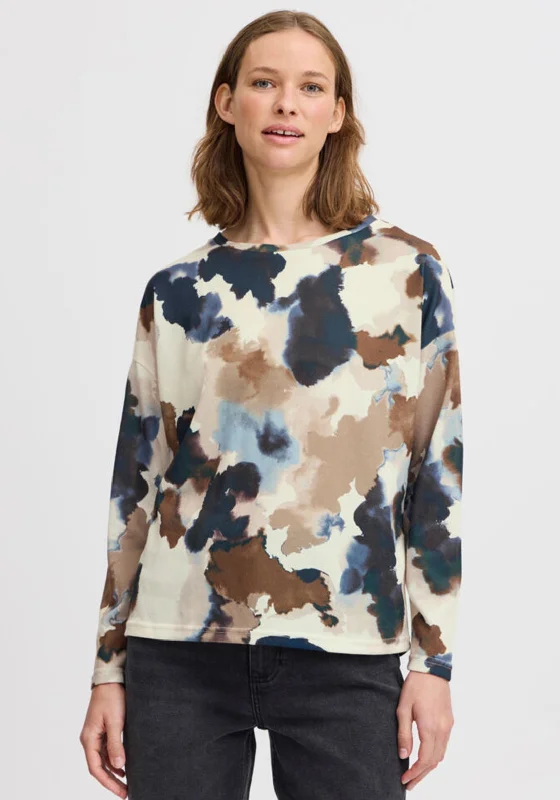 b.young Camo Print Top, Beige Multi