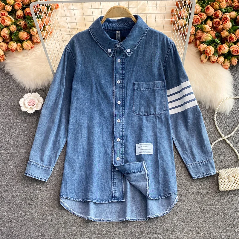 Women's Korean version medium length loose denim shirt coat  1687