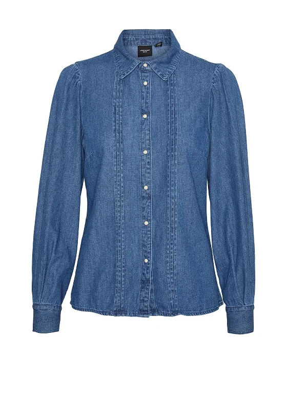 Vero Moda Eudora Frill Denim Shirt, Medium Blue Denim