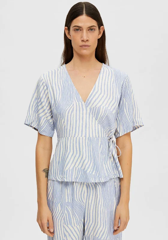 Selected Femme Valencia Stripe Wrap Top, Blue Heron