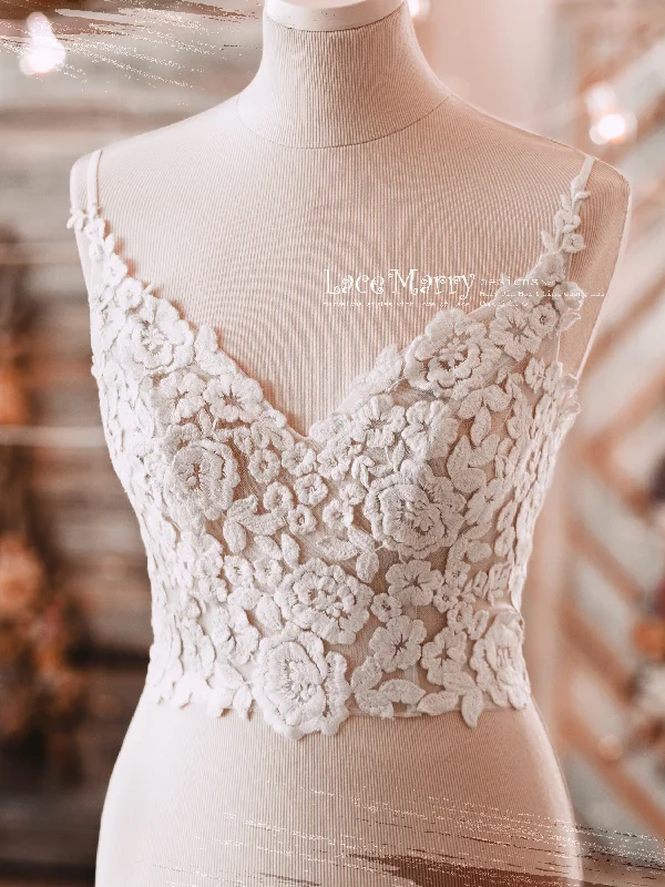 Elegant Bridal Lace Top with Floral Ornaments