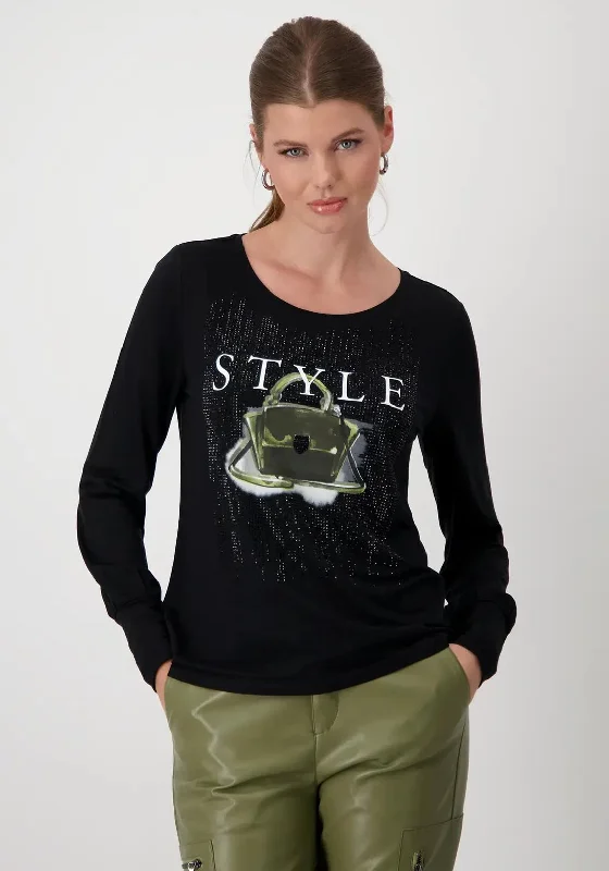 Monari Rhinestone Long Sleeve T-Shirt, Black