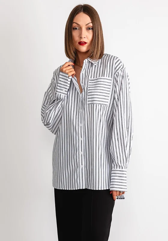 Kaffe Mackle Striped Oversized Shirt, White & Black