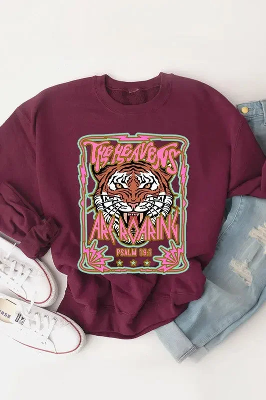 Heavens Roaring Tiger Graphic Fleece Sweatshirts