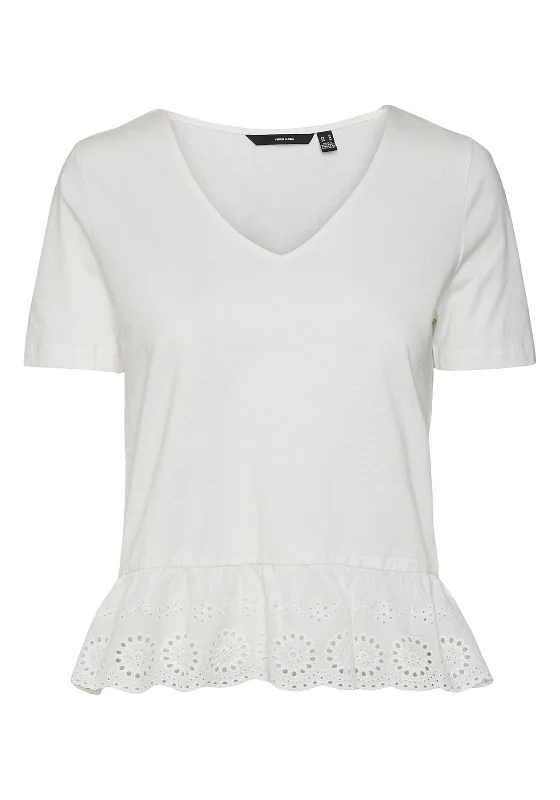 Vero Moda Emily Short Sleeve Peplum V-Neck Top, Snow White