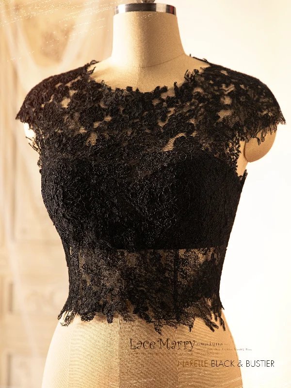 NARELLE / 3 Pieces Black Wedding Dress with Lace Bolero