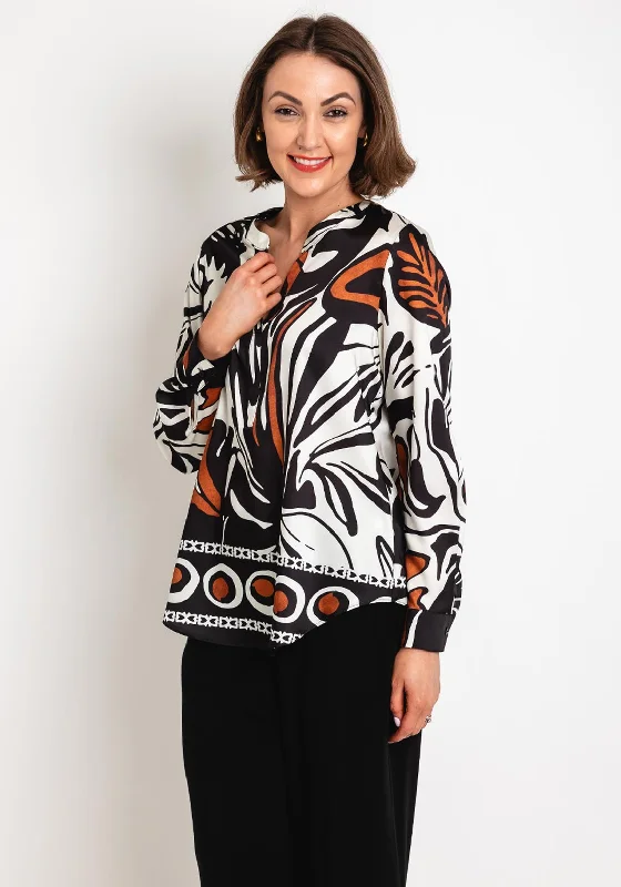 Robell Hannah Printed Satin Blouse, Black Multi