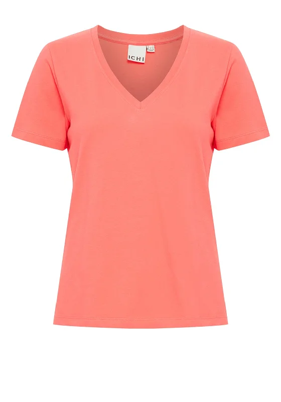 Ichi Palmer V-Neck T-Shirt, Hot Coral