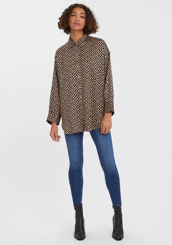 Vero Moda Meander Print Oversized Shirt, Silver Mink