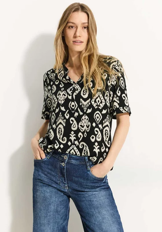 Cecil Ornamental Print Top, Black