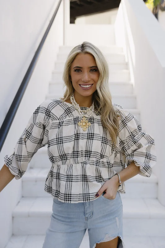 Bella Plaid Top - Ivory/Black