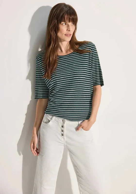 Cecil Striped Rib T-Shirt, Green