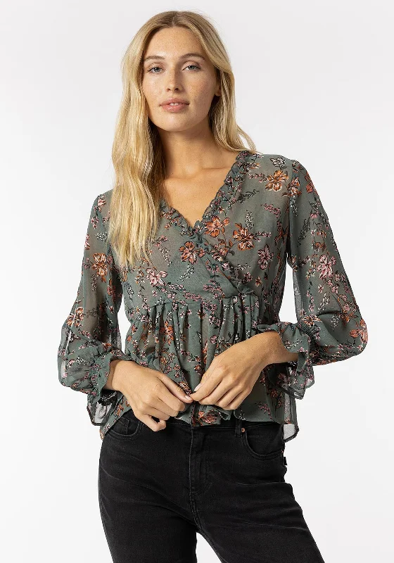 Tiffosi Morgana Floral Peplum Top, Green Multi