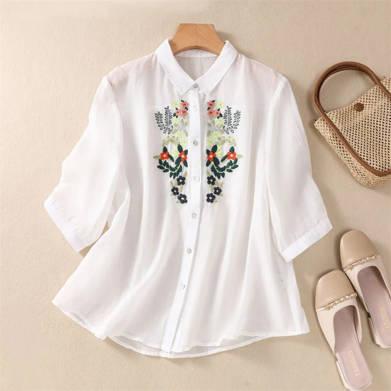 Trendy White long top-tunics with embroidery work for women