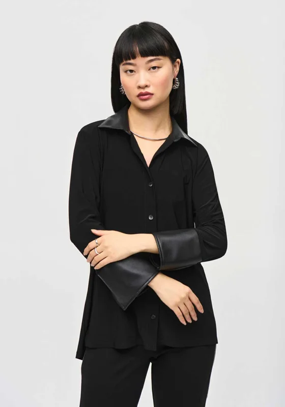 Joseph Ribkoff Faux Leather Trim Shirt, Black