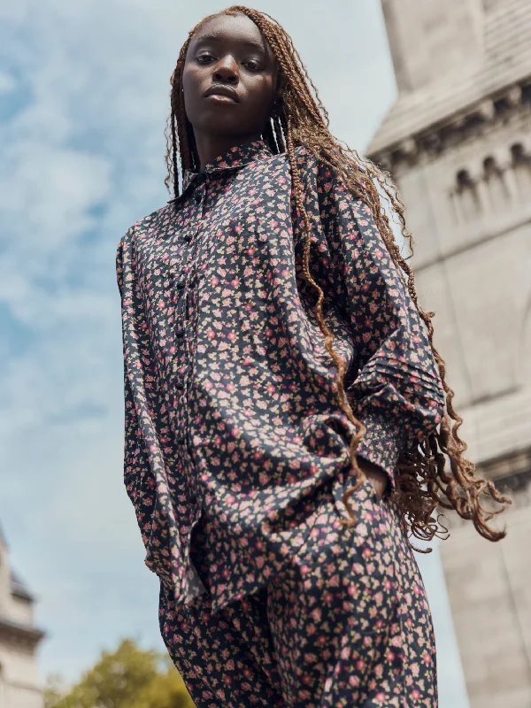 Big Ole Button Down in Black Rose Floral