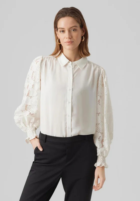 Vero Moda Cabena Lace Sleeve Shirt, White