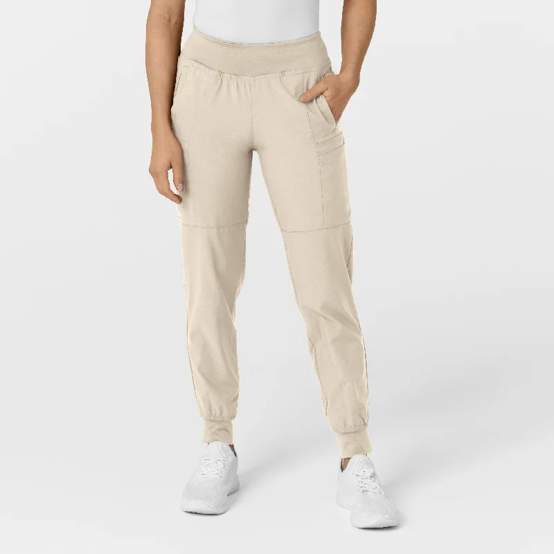 W123 Women's Comfort Waist Cargo Jogger Scrub Pant - Khaki