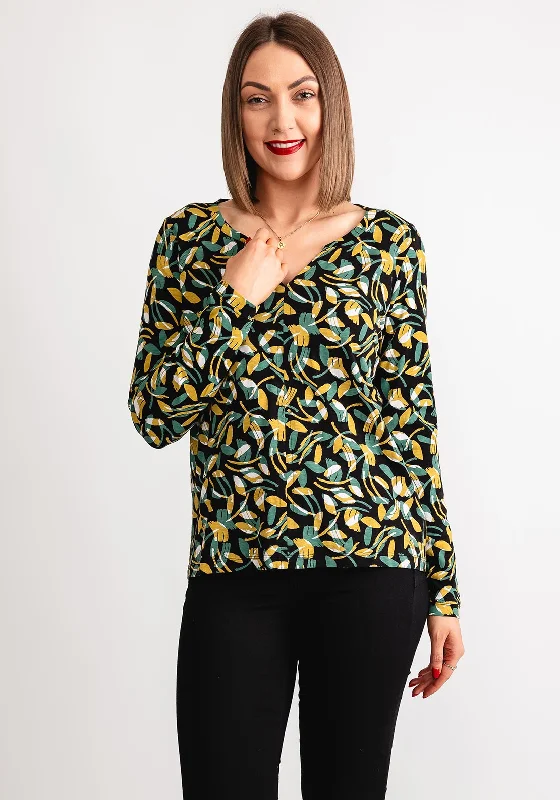 White Stuff Nelly Printed V Neck Top, Black Multi