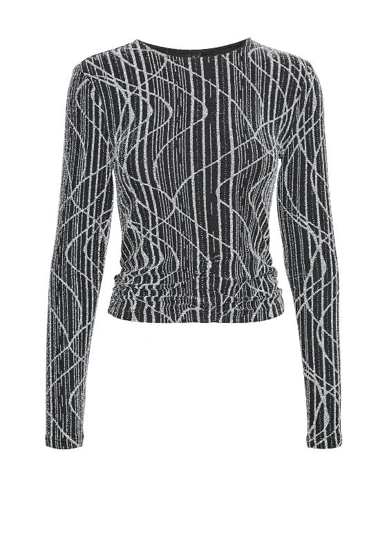 Vero Moda Kanz Glitzy Metallic Detail Top, Silver