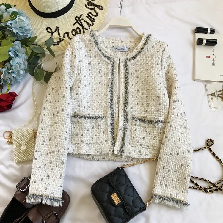 Small fragrant clothes retro short coat spring tassel round neck small coat  1663