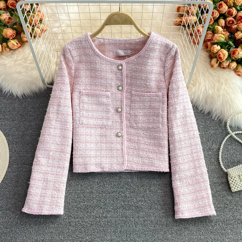 Woven tweed short cardigan suit top  1655