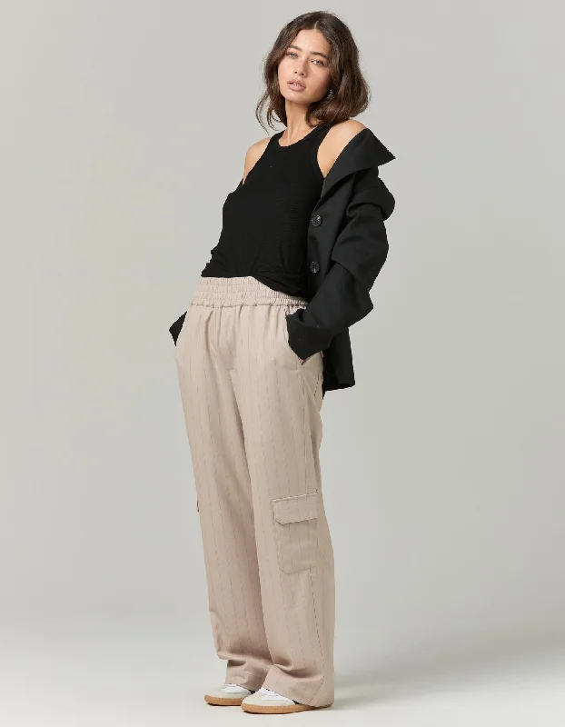 Falls Pant - Beige Pinstripe