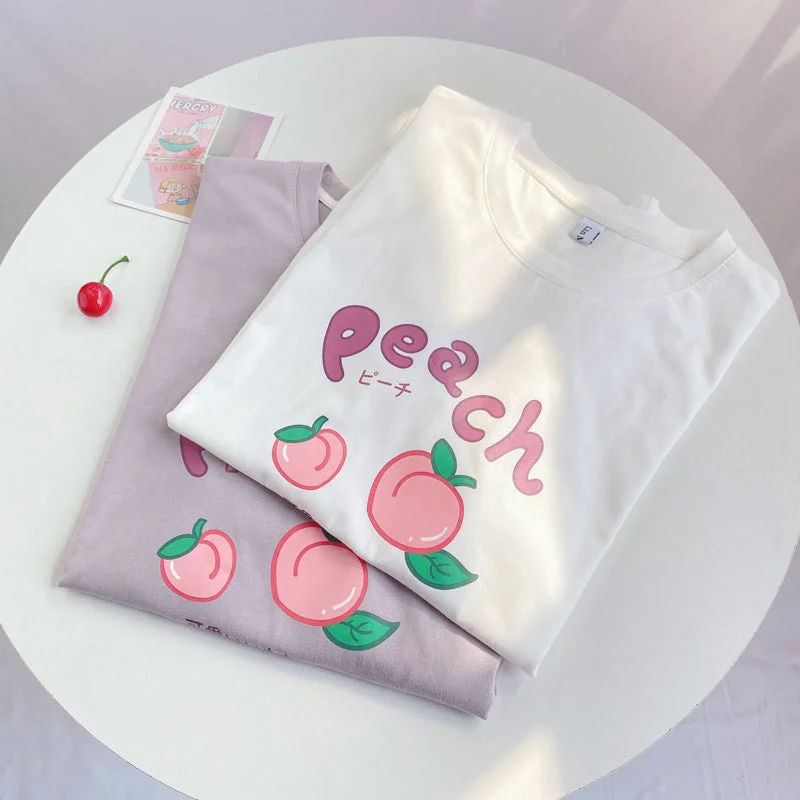 Cute peach blossom print T-shirt PL51688