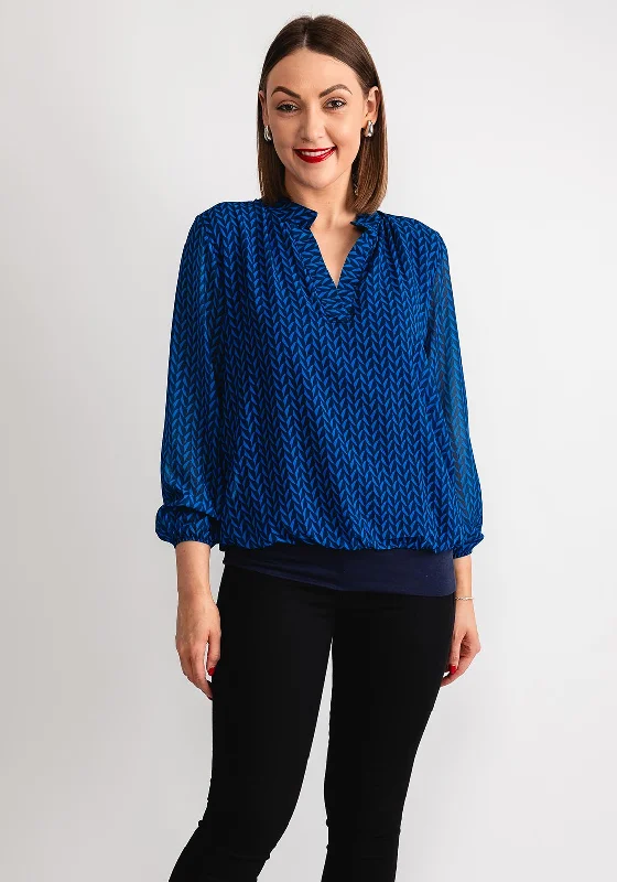 Kate & Pippa Bella Print Banded Hem Top, Royal & Navy