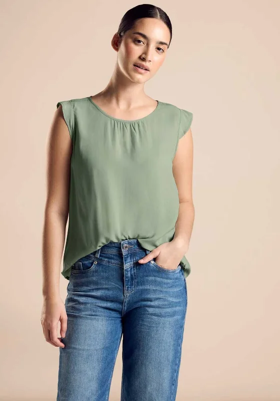 Street One Frill Trim Blouse, Soft Moss Green