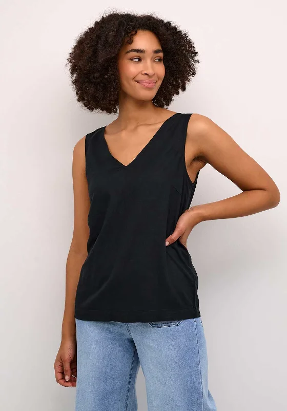 Kaffe Milia Linen Blend V Neck Top, Black