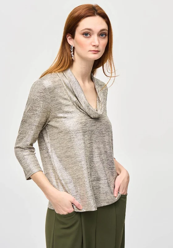 Joseph Ribkoff Metallic Cowl Neck Top, Gold