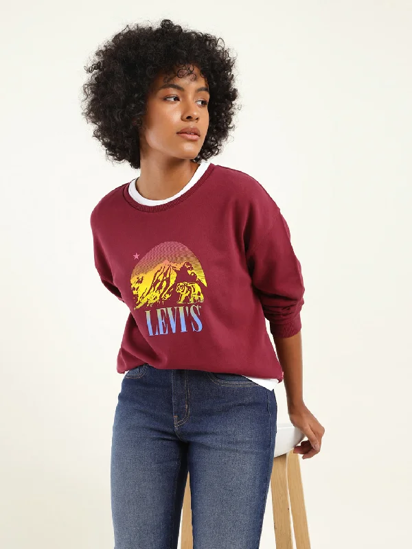 Women's Solid Maroon Crew Neck Sweatshirt