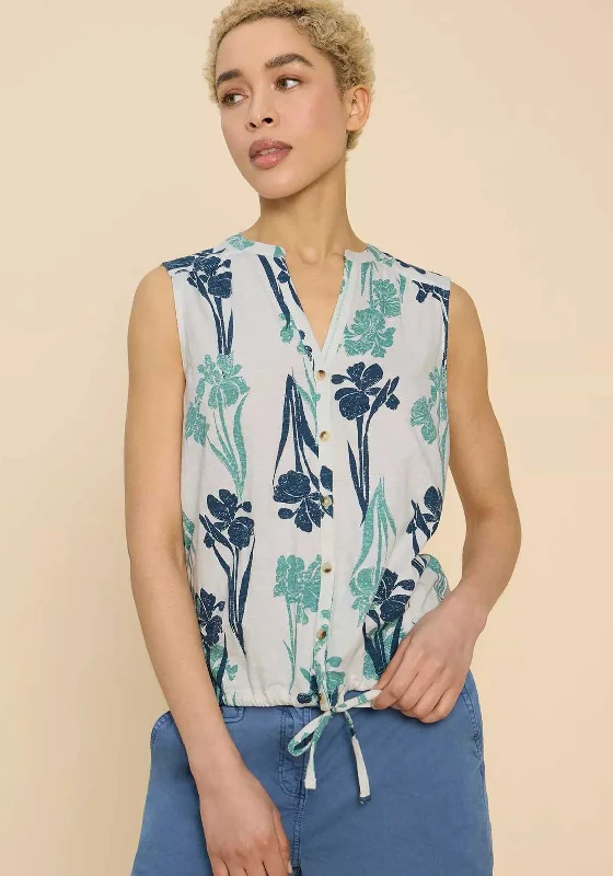 White Stuff Tulip Jersey Sleeveless Shirt, White & Teal