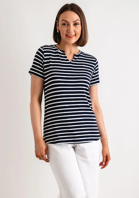 Fransa Ivy Striped V Neck Jersey Top, Navy