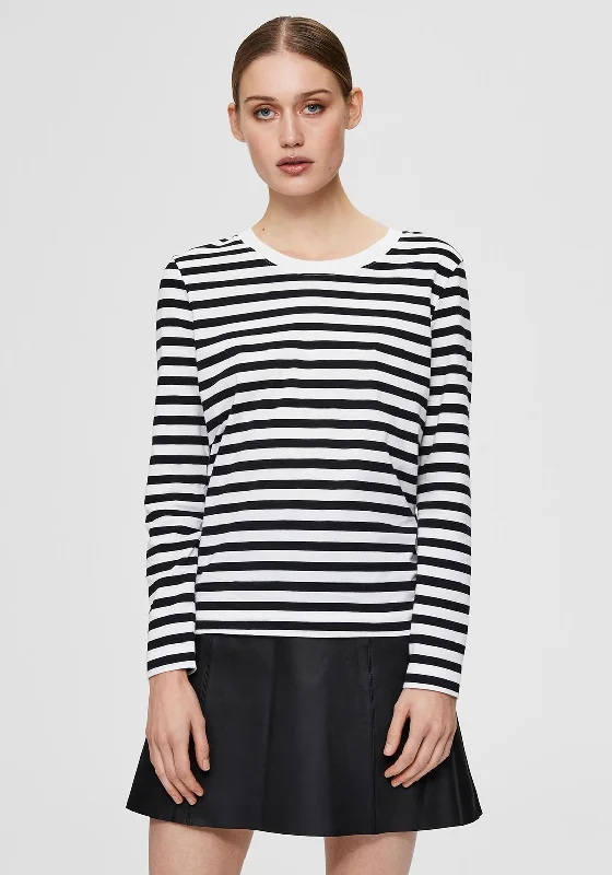 Selected Femme Striped Long Sleeve T-Shirt, Black & Snow White