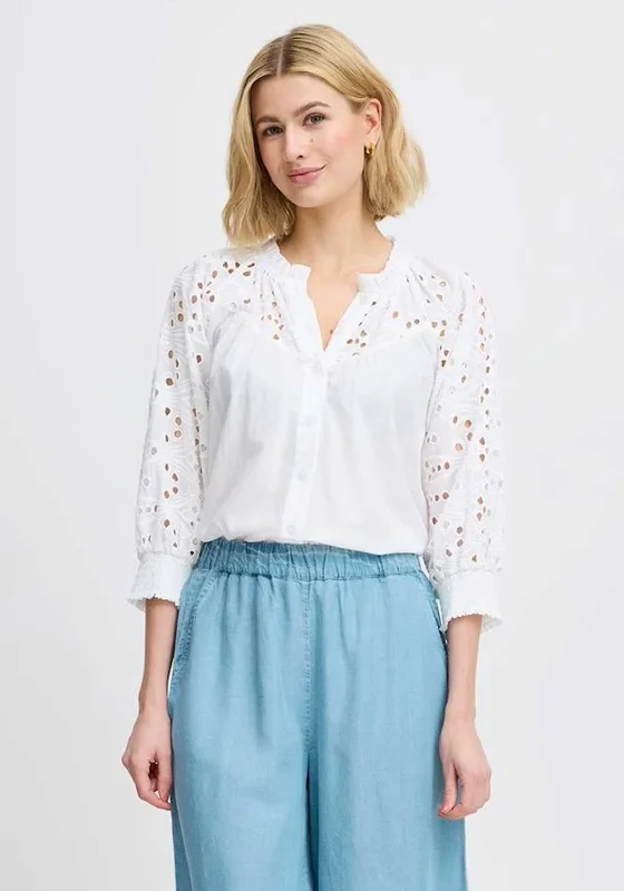 Fransa Angela Broderie Anglaise Blouse, White