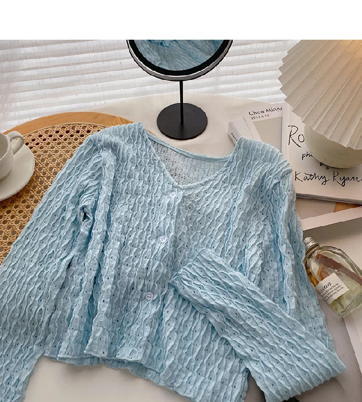 Slim and slim pleated top trendy and niche V-neck shirt female  6312