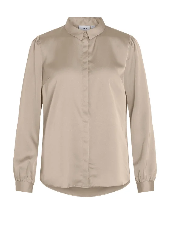 Vila Ellette Satin Shirt, Cement