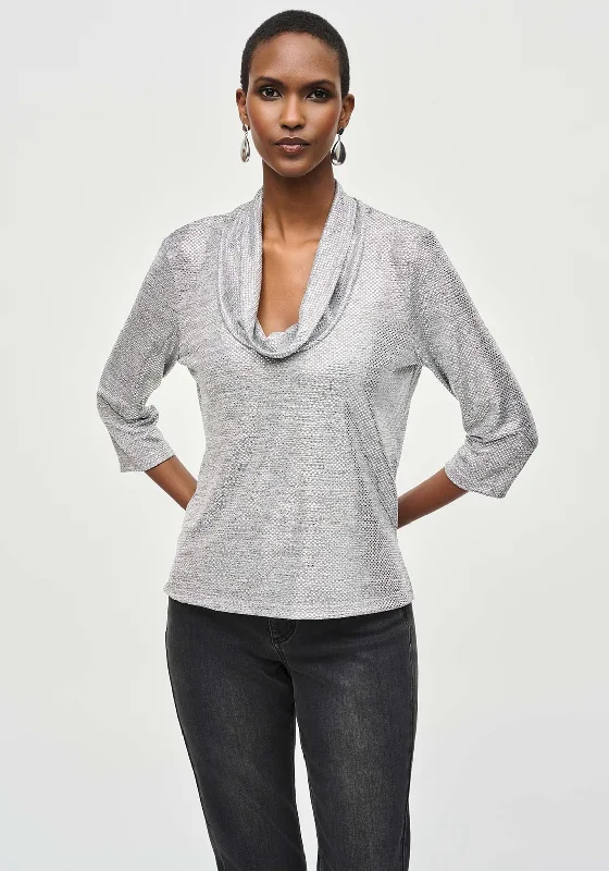 Joseph Ribkoff Metallic Cowl Neck Top, Silver