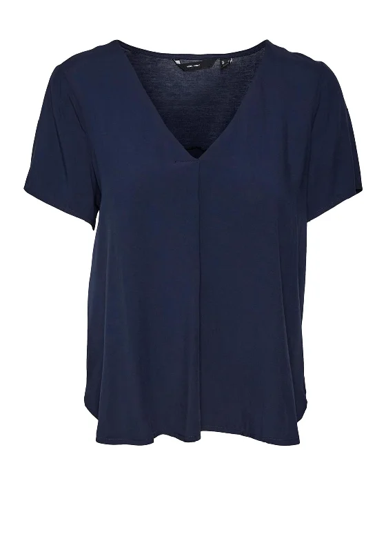 Vero Moda Brit V Neck Top, Navy Blazer