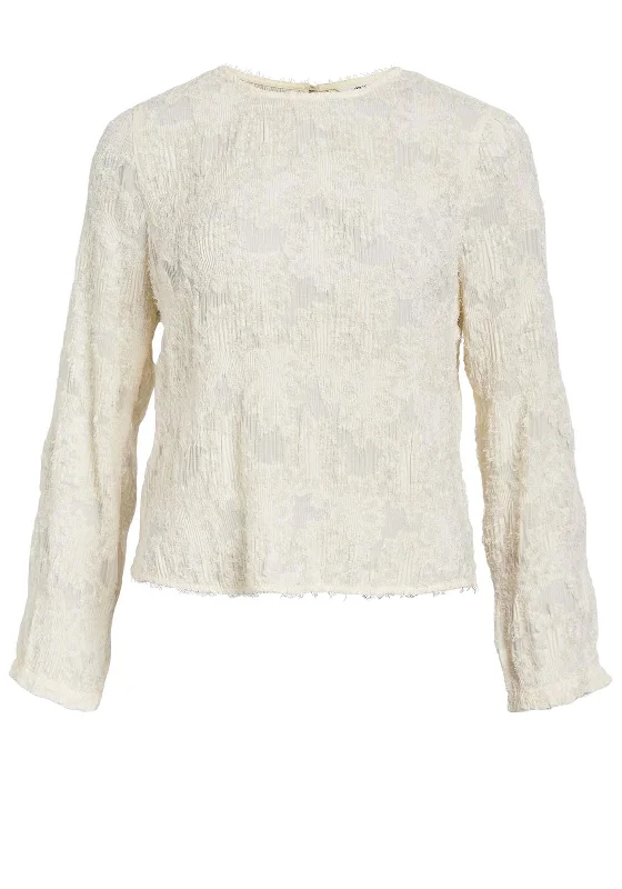 Object Anmari Textured Semi Sheer Top, Sand Shell