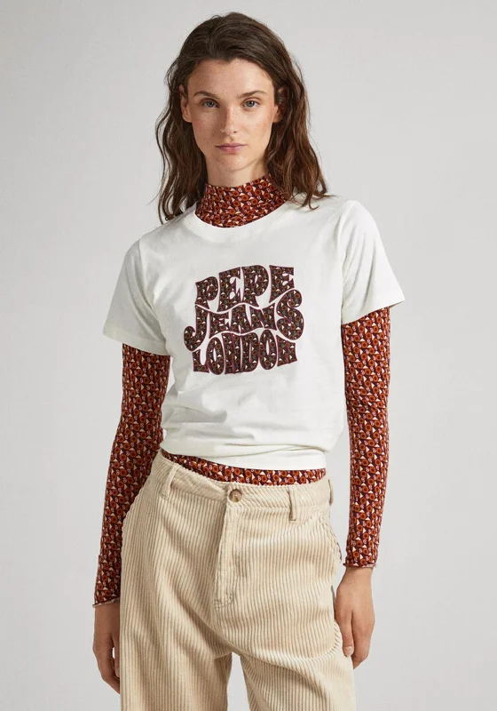 Pepe Jeans Claritza Logo Print T-Shirt, Mousse White