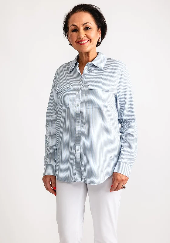 Olsen Lightweight Button Up Stripe Shirt, Blue and White