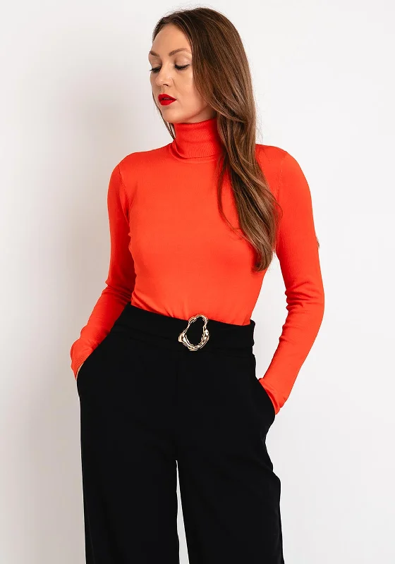 Ichi Roll Neck Knit Sweater, Orange