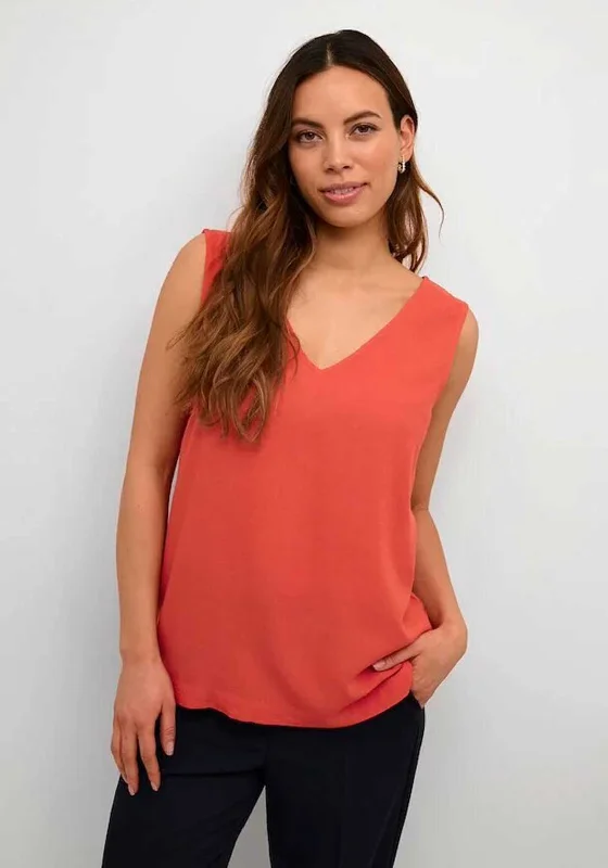 Kaffe Milia Linen Blend V Neck Top, Cayenne