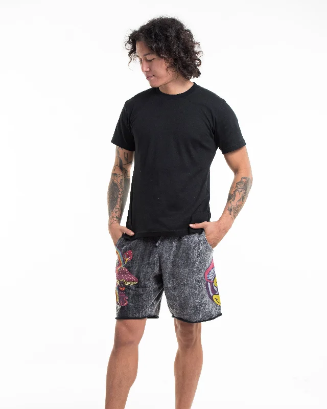 Unisex Mushroom Stone Washed Shorts in Black